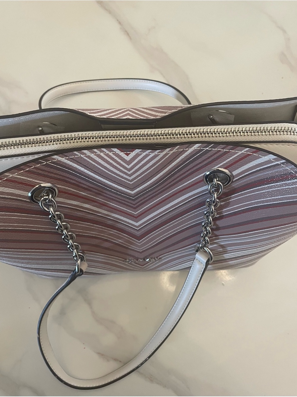 Calvin Klein Striped Chevron Tote Bag in Blush and Cream - Picture 6 of 6